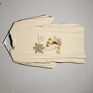 Luau Shirt Mens Size L loose cracker polly wants drink parrot 100% silk FLAWS